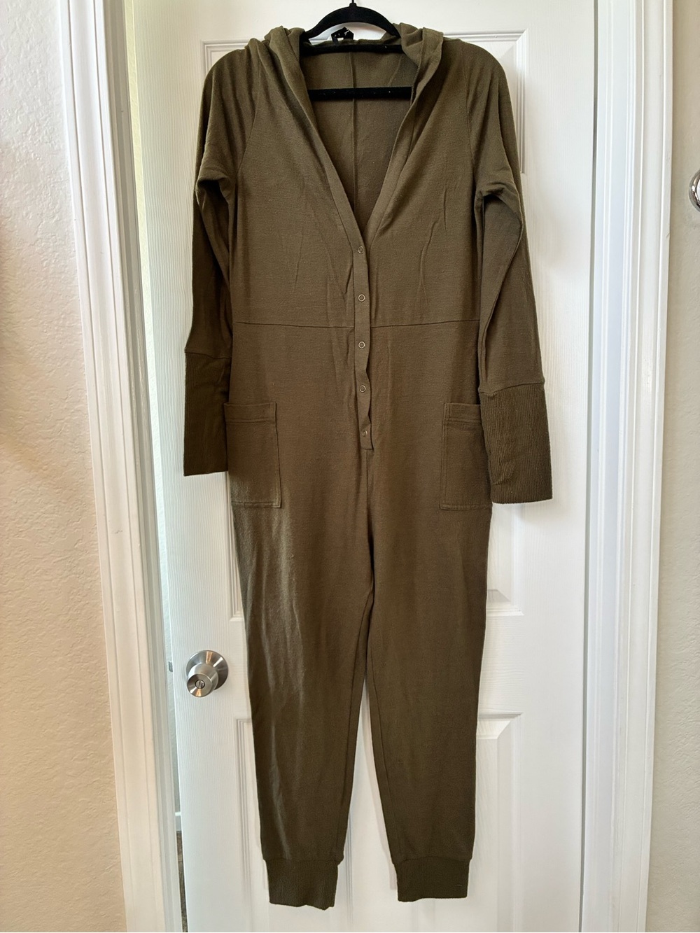 Urban Outfitters Olive Hooded Snap-Front Jumpsuit